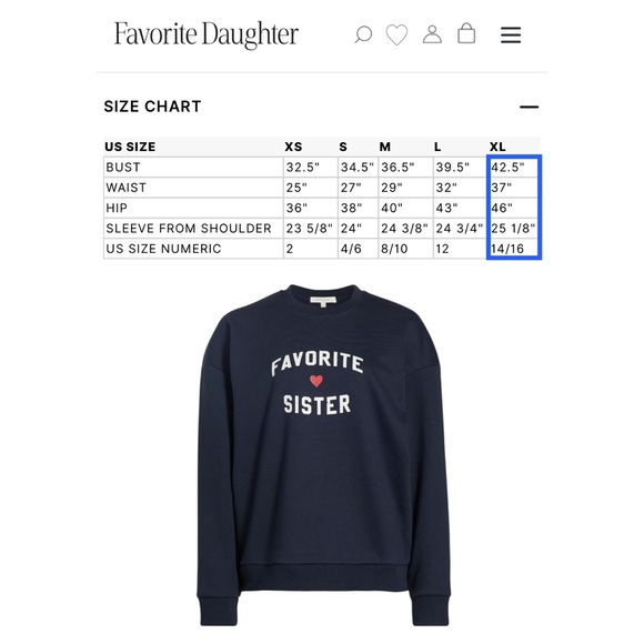 Favorite Daughter Sister Navy Blue Heart Crew Neck Pullover Sweatshirt Extra XL - Picture 9 of 15